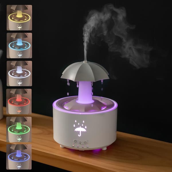 Hvid 350 ml Bluetooth Aroma Diffuser – 4 Naturlige Lydeffekter, Flammeeffekt, Luftfugter