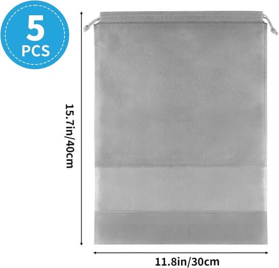 5-pack - 32 x 44 cm Grå Stora Skoväskor - Non-woven Dragskoväskor - Unisex - Transparenta