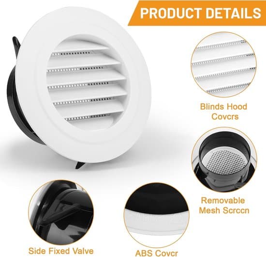 2-pak hvide ABS-ventilationsgitre med insektnet, 100 mm interface, 145 x 66 x 95 mm
