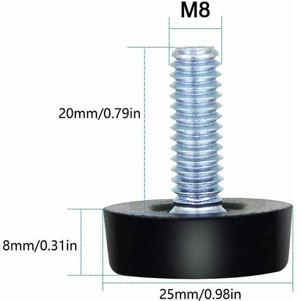 32 justerbare møbelfødder, gevindfødder, møbeludjævningsfødder, M8 gevindfødder, velegnet til møbler, stole, borde, sort, M8 25mm