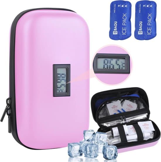 21x13x8cm Isoleret Insulin Rejsetaske - Med Køleelement - Pink
