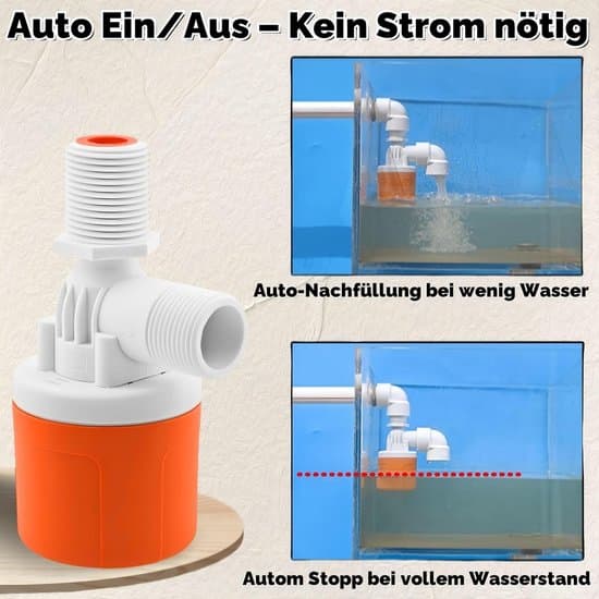 Vandtank flydeventil - Topforbindelse 1/2\", automatisk, til swimmingpool, dam