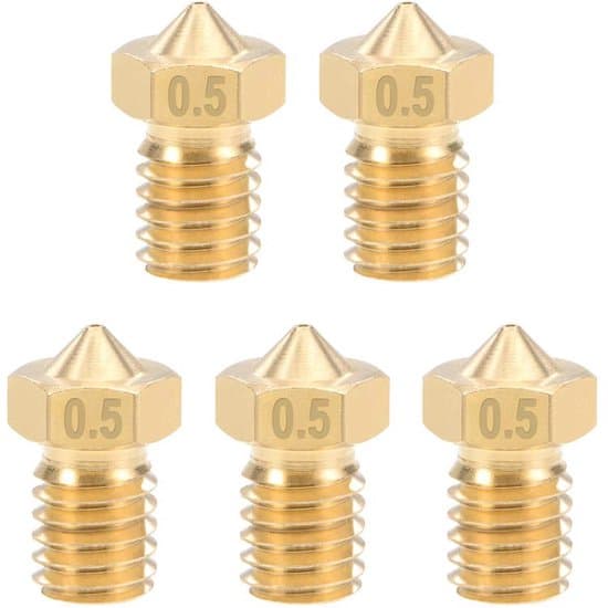 3D-printer reservedele - 3D-printer dyser - 5-delt messingdyser 0,5 mm, egnet til 1,75 mm filament og E3D V5-V6