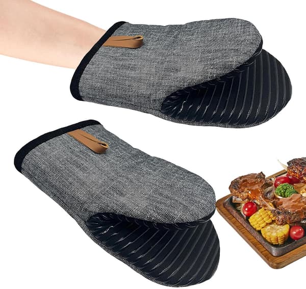 Mini värmebeständiga handskar Halkfri silikonfoder 2-pack Kök Svart