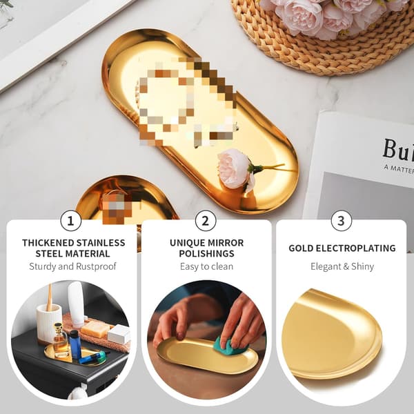 3-pak 30 cm ovale dekorative bakker i rustfrit stål (sølv)