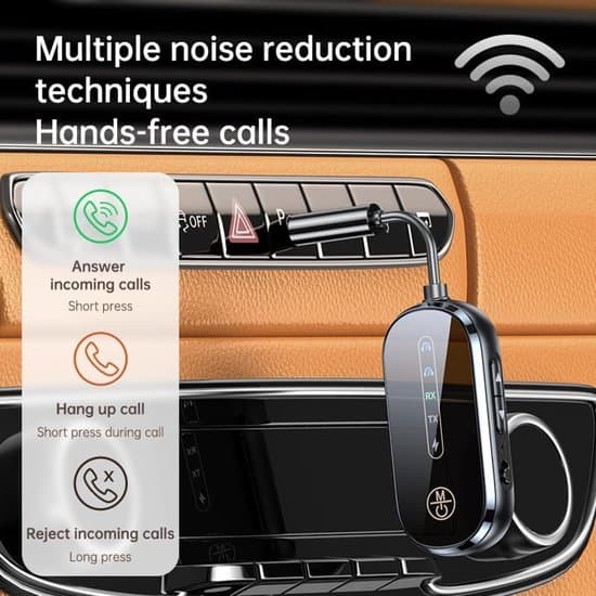Bluetooth 5.4-adapter för flygplan/TV – 2-i-1 3,5 mm AUX-sändare – Stöder 2 AirPods – för PC, gym