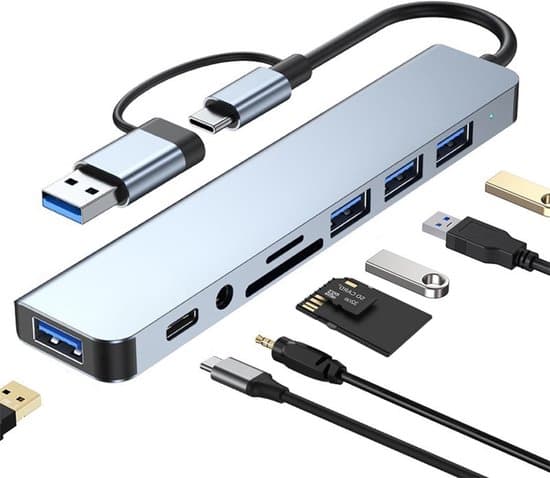 USB-C-hubb - 8-i-1 USB-splitter - Silver