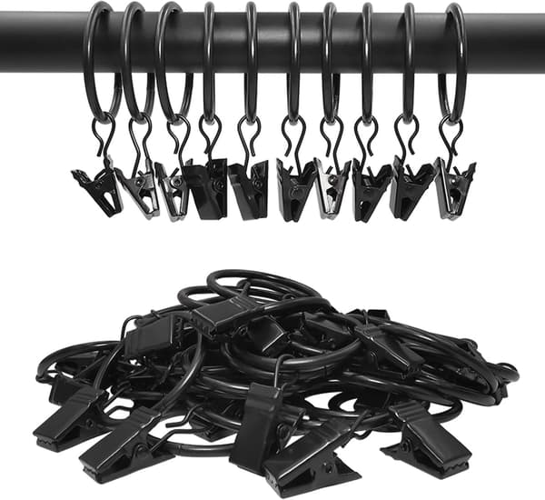 Gardinringe med clips - 40 stk. - Sort - Rustbestandig