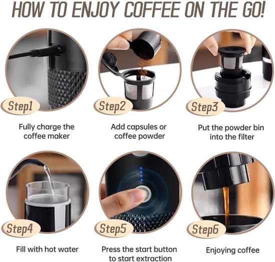 Bærbar 5V USB-C genopladelig espresso-/kaffemaskine - Sort