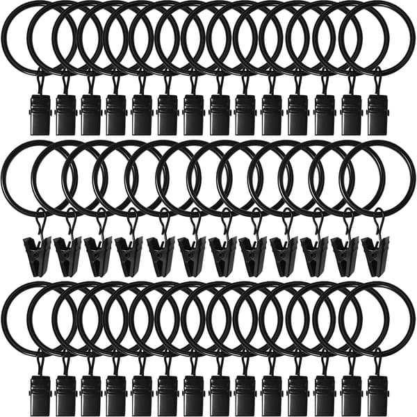 Gardinringe med clips - 40 stk. - Sort - Rustbestandig