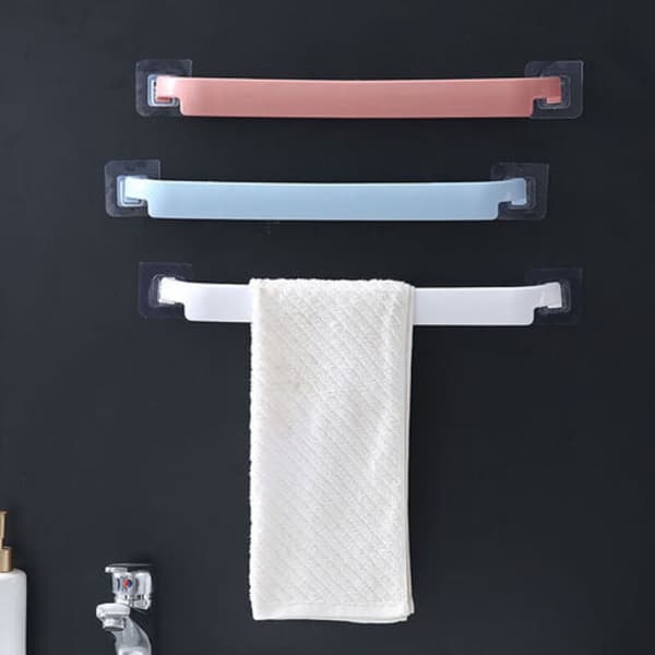 Väggmonterad handdukshängare utan borrning (3-pack, vit + blå + rosa)