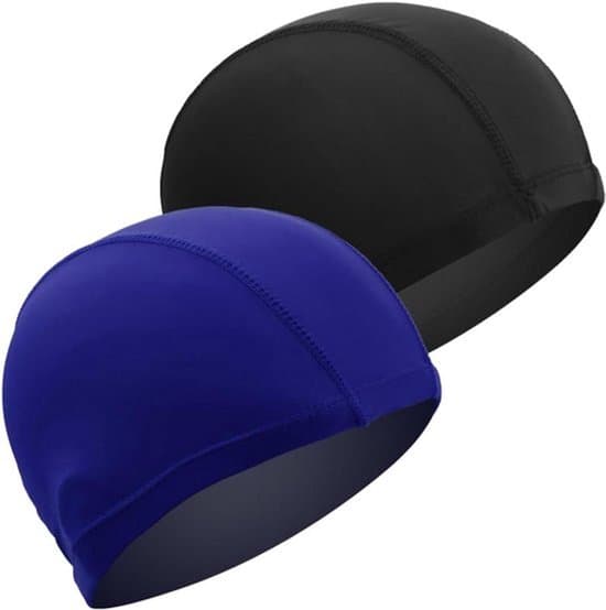 2-delt badehætte - unisex - UV-beskyttelse - sort og blå - nylon - til voksne og børn