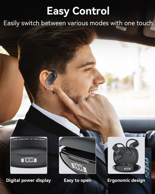 Bluetooth-øretelefoner, åbne Bluetooth 5.3 trådløse ørepropper, 30-timers batteri