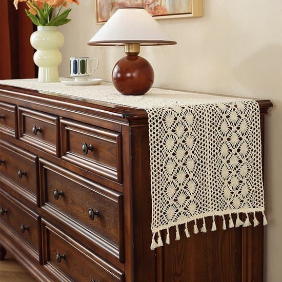 Handvirkad linneduk - 30 x 140 cm - Vit