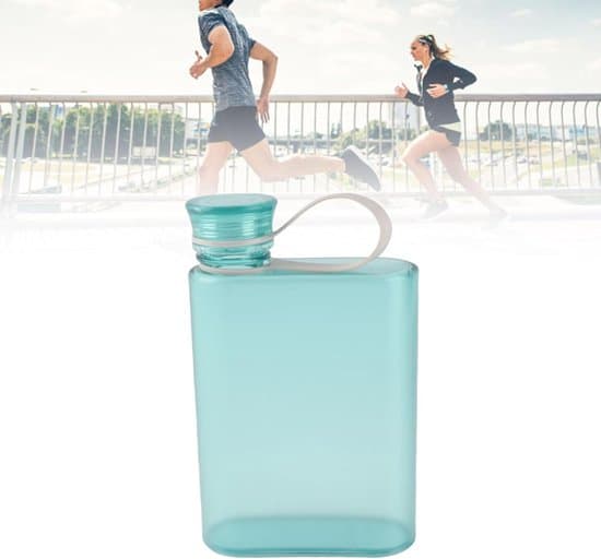 Platt vattenflaska, 380 ml transparent A5 läckagesäker rektangulär flaska, blå