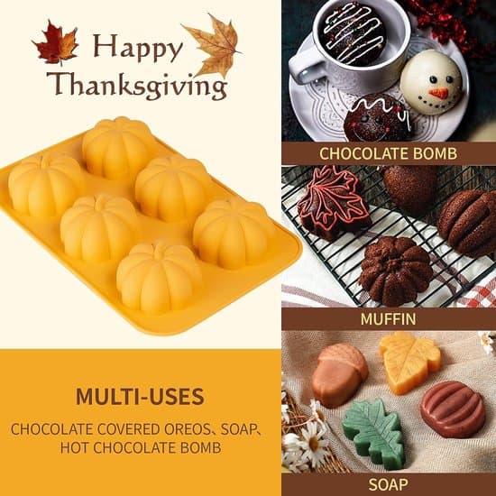 Græskar Silikone Chokolade- og Sæbeform - 6-hulrum 3D Efterår Thanksgiving Bageform - 2-pak