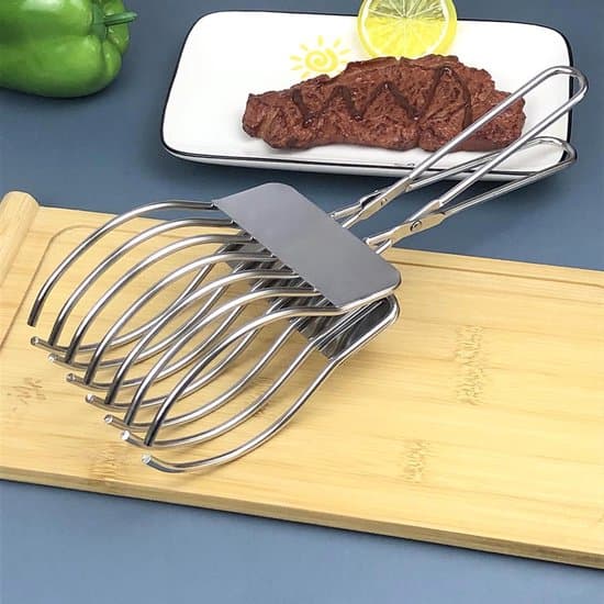 2-delat köksredskap i rostfritt stål för köttskärning, grillning och servering (silver)