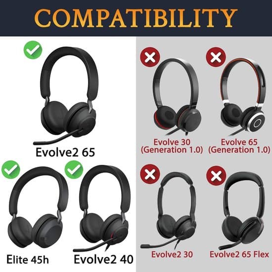 Egnede skumørepuder, der passer til Jabra Evolve2 65 (65MS 65UC USB)/Evolve2 40 (40UC 40MS USB)/Evolve2 40 (40UC 40MS USB)/Elite 45h trådløs