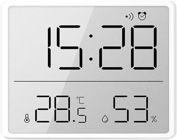Digital termometer och hygrometer, liten LCD-väckarklocka - vit