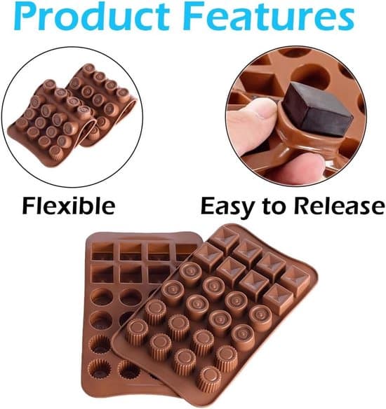 5 chokoladeforme, silikoneforme, non-stick form til chokolade, 3D silikoneform til kage, chokolade, gelé