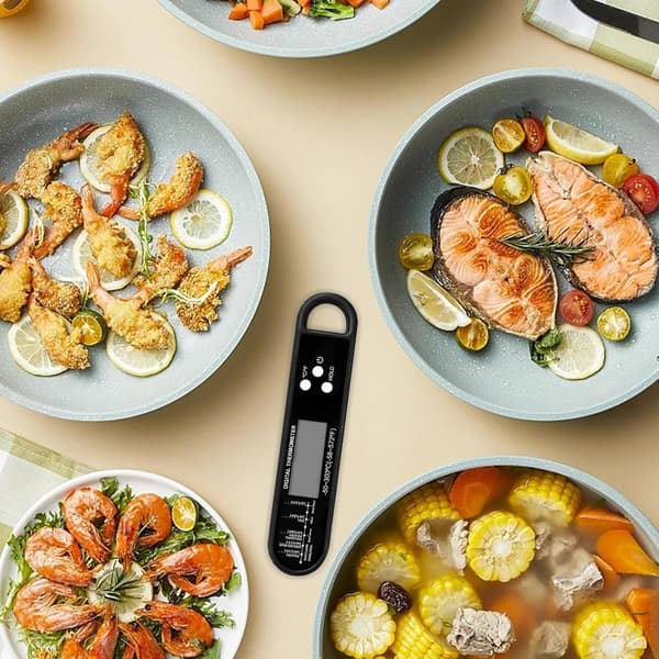 Digitalt kødtermometer til madlavning og grill, vandtæt køkkenmad LCD-termometer, foldbart - sort