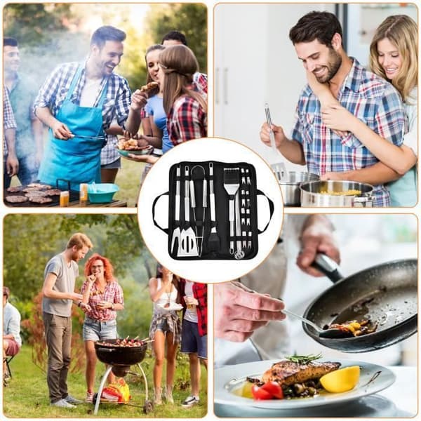 BBQ-redskaber - 20 dele sæt - Rustfrit stål - Holdbart - Rustbestandigt - Ergonomisk