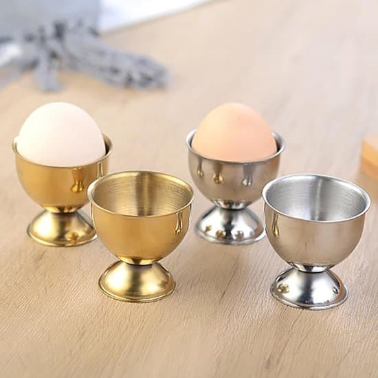 Äggkoppar i rostfritt stål med rund bas - stapelbara - 6-pack - bricka - silver - guld - 4-delat set