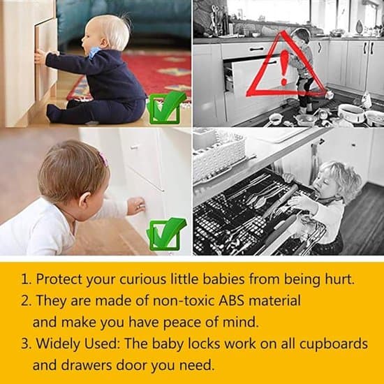 Babyskåpslås 12-pack Skåpsbarnlås Säkerhetskrokar Köksskåpsbarnlås Lådlås Dörrlås