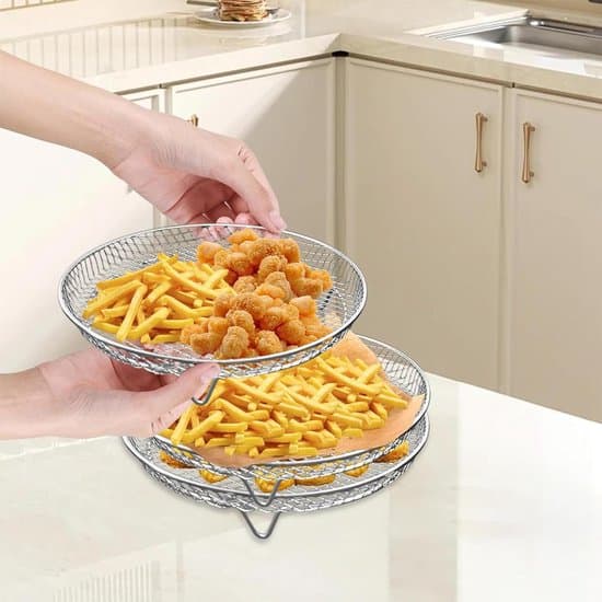 Tre stabelbare airfryer-kurve, 20 cm diameter rustfrit stål