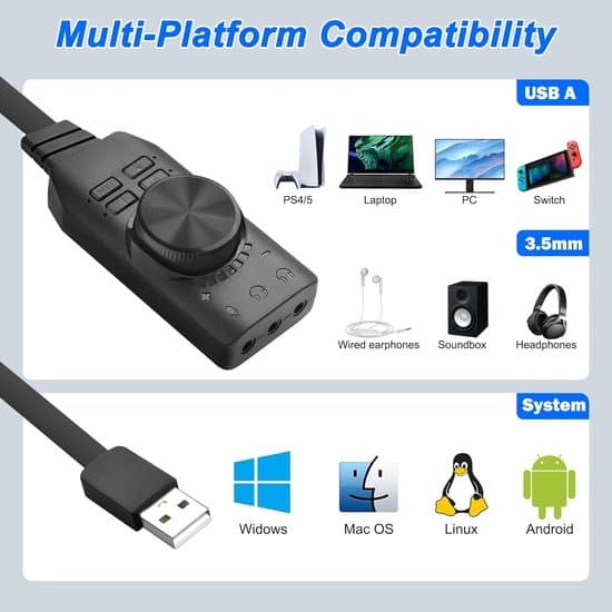 Eksternt 7.1 Surround Sound USB Lydkortadapter til Stationær og Bærbar Computer