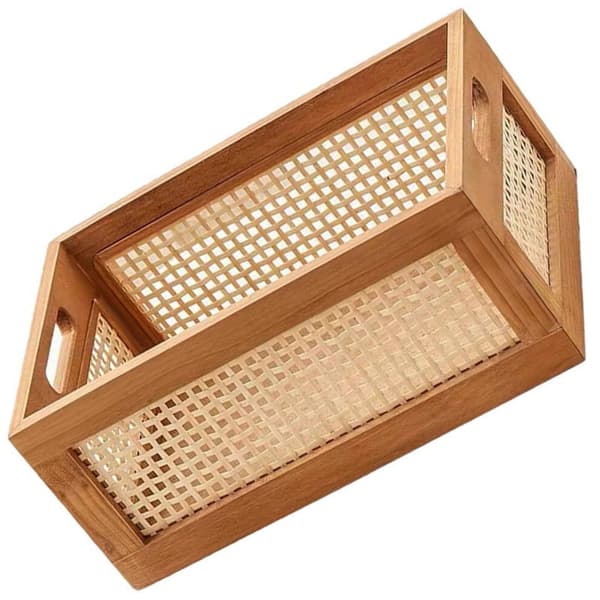 Förvaringskorg i bambu och trä, 30 x 20 x 14 cm