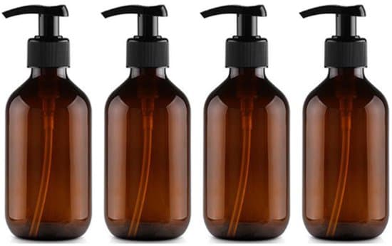 4-pack 300 ml bruna PET påfyllningsbara pumpflaskor för tvål och schampo