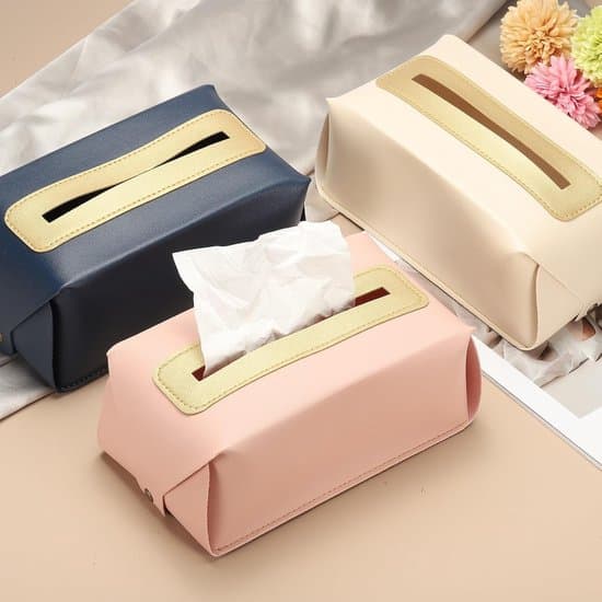 PU læder tissueboks - rektangulær - tryklukning - foldbar - 20 x 12 x 9 cm (råhvid)
