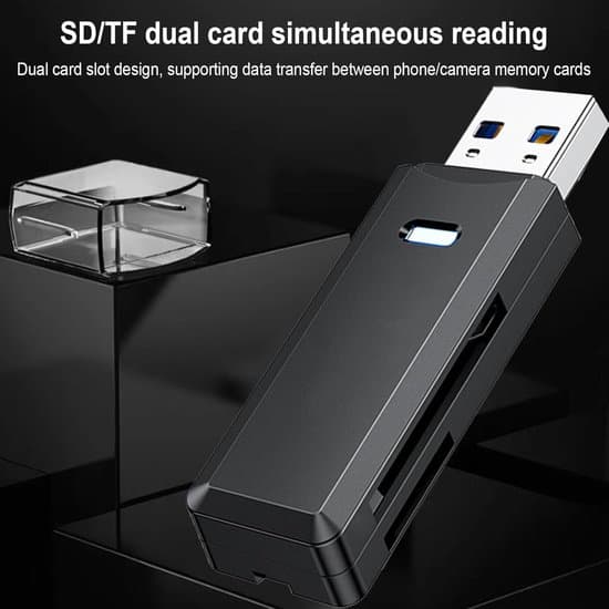 USB 3.0 kortlæser – 2-i-1 høj hastighed, SD/Micro SD/TF/SDHC/SDXC/MMC, sort, Windows/OS