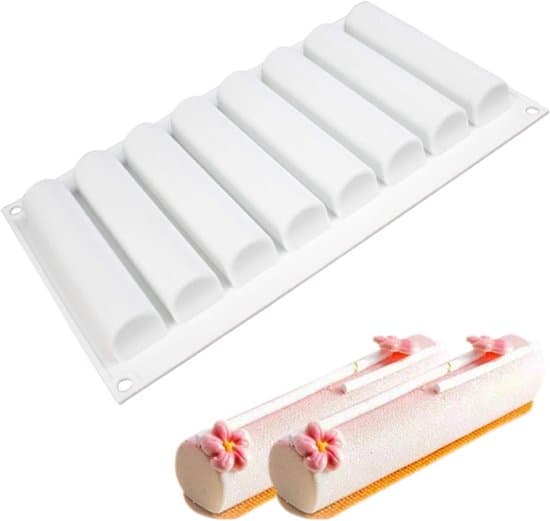 Cylindrisk silikoneform til moussekage, 3D bageforme til franske desserter, kager, chokolade (8 hulrum)
