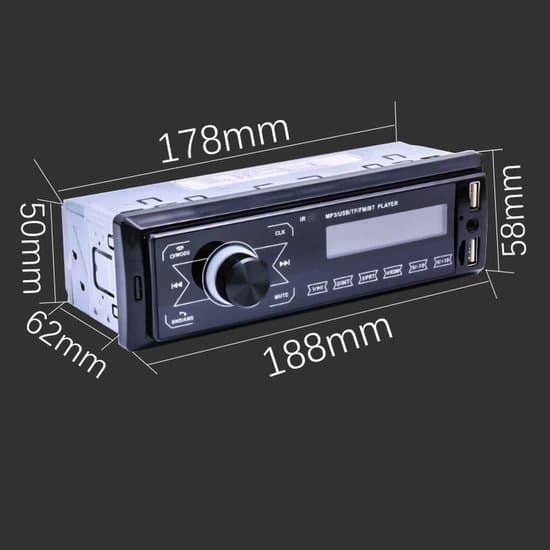 12V bilradio, stöder Bluetooth handsfree-samtal, USB och MP3-spelare, 7-färgs LED-indikator, kompatibel med iOS- och Android-telefoner.