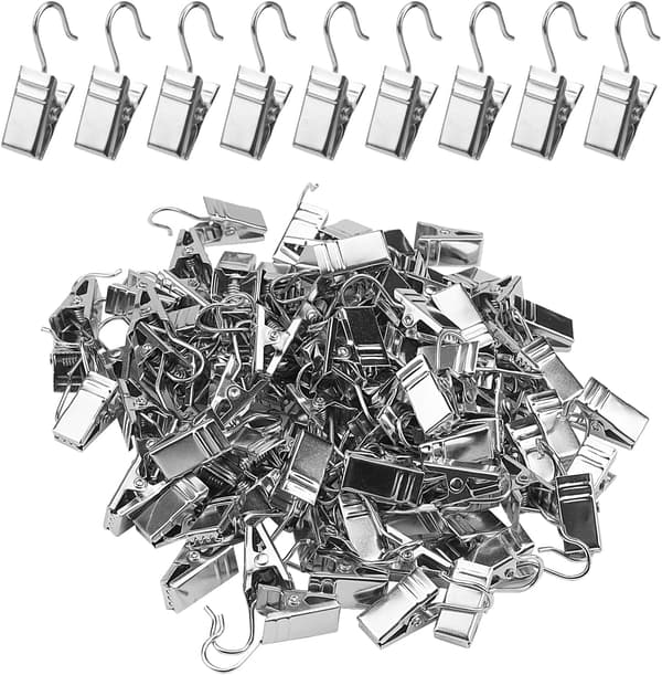 100-pack metallgardinklämmor - med krokar