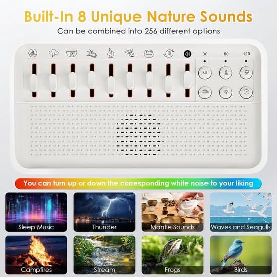 Baby vit brusmaskin, 4-i-1 Bluetooth-högtalare med diffusor och timer