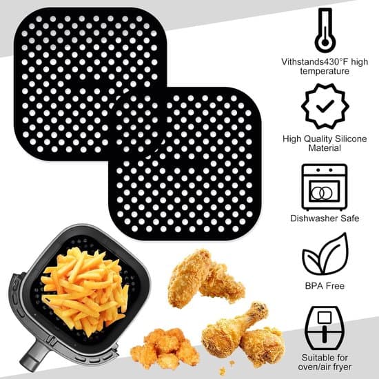 Airfryer silikonmatta - 2-pack - 21.5 cm - Svart
