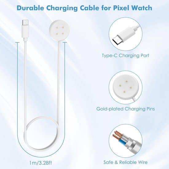 Magnetisk USB-C Oplader Dock Kabel (1m) til Google Pixel Watch 3/2 & Fitbit Versa 4/Sense 2