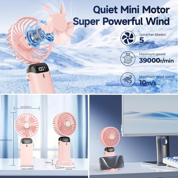 Vikbar digital display minifläkt laddningsställ - Vit