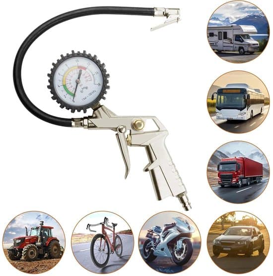 Däcktrycksmätare med pump - Däcktrycksmätare - Däckpump - 3-i-1-funktion - 0-220 PSI - Silver