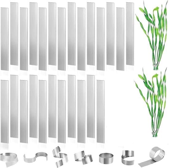 Akvarieväxtvikter - 25-pack - Flexibla/vikbara ankare - 70x10x1mm - Silver