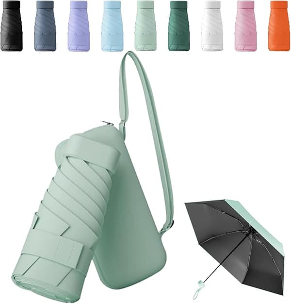 Minihopfällbart paraply, litet hopfällbart paraply med fodral - grönt