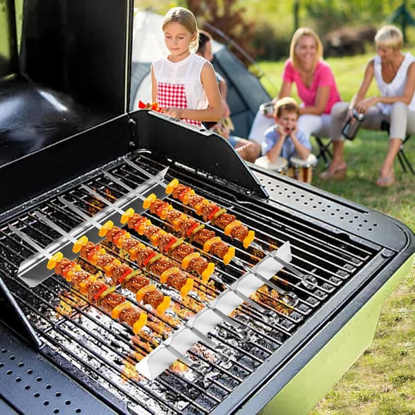 BBQ spydsæt, 6 spyd i rustfrit stål, med 2 grillriste