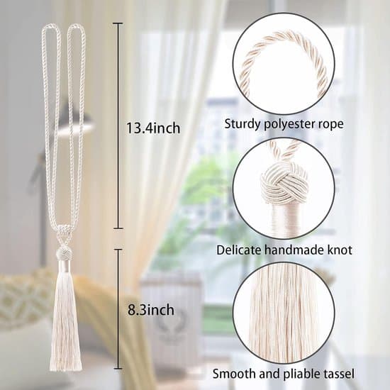 Sæt med 4 håndlavede gardinkvaster med snor til dekorative draperier