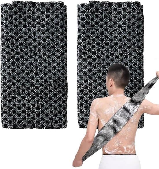 2-pak 26x100cm sort eksfolierende bade-/rygmassagetowel
