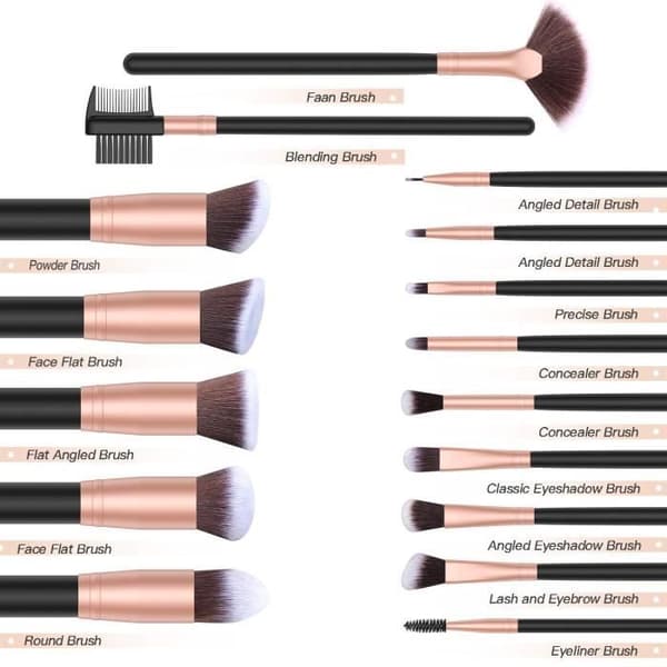 Makeupbørstesæt - Professionelt sæt - Foundationbørste - Makeup taske