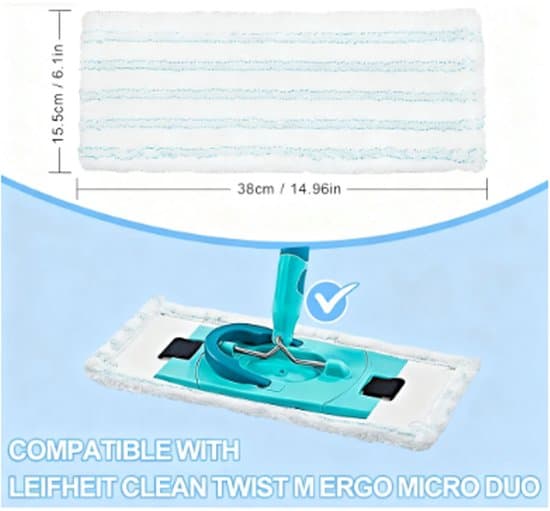 3-delad moppbytesförpackning, mikrofiber våt- och torra dukar, för släta golv, trä, sten, kakel - Vit