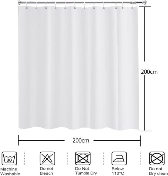 Duschdraperi - Polyestertyg - Vattentätt - Maskintvättbart - 200 cm (B) x 200 cm (H) - Vit